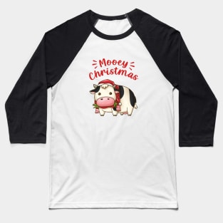 Mooey Christmas Cow in Santa Hat Baseball T-Shirt